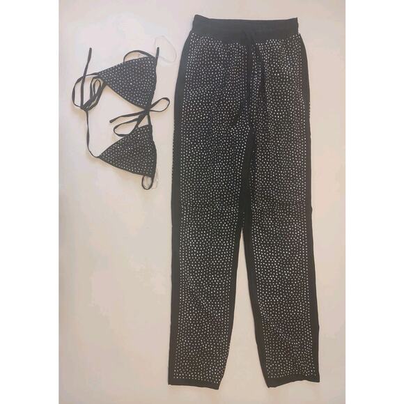 Hot & Delicious Pants & Triangle Bikini Top Outfit Black Rhinestones  Small NWT - Picture 1 of 12